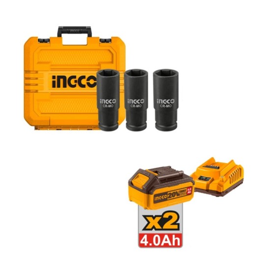 Μπουλονόκλειδο 1000Nm Μπαταρίας 20V InGCO Set