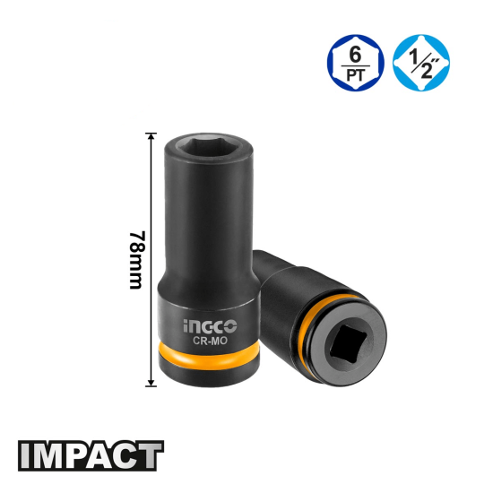 Καρυδάκι Εξάγωνο Μακρύ 1/2" Impact 10-24mm InGCO