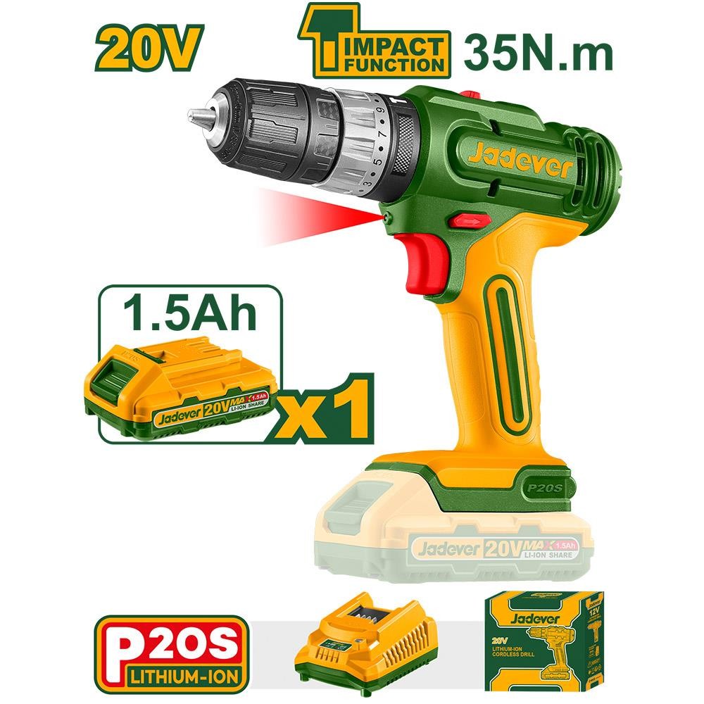 Κρουστικό Δραπανοκατσάβιδο Μπαταρίας 20V Jadever Set
